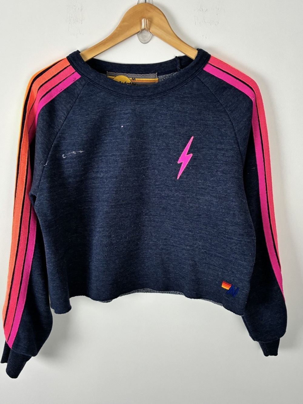 Aviator Nation Bolt Classic Cropped Crewneck Sweatshirt Luxury Athleisure M
